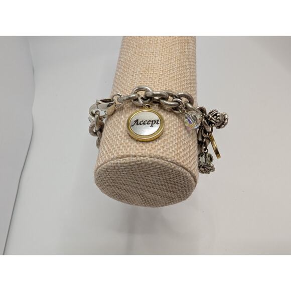 Brighton Charm Bracelet 7.5in Silver Tone Inspirational Heart Charms - Picture 1 of 9